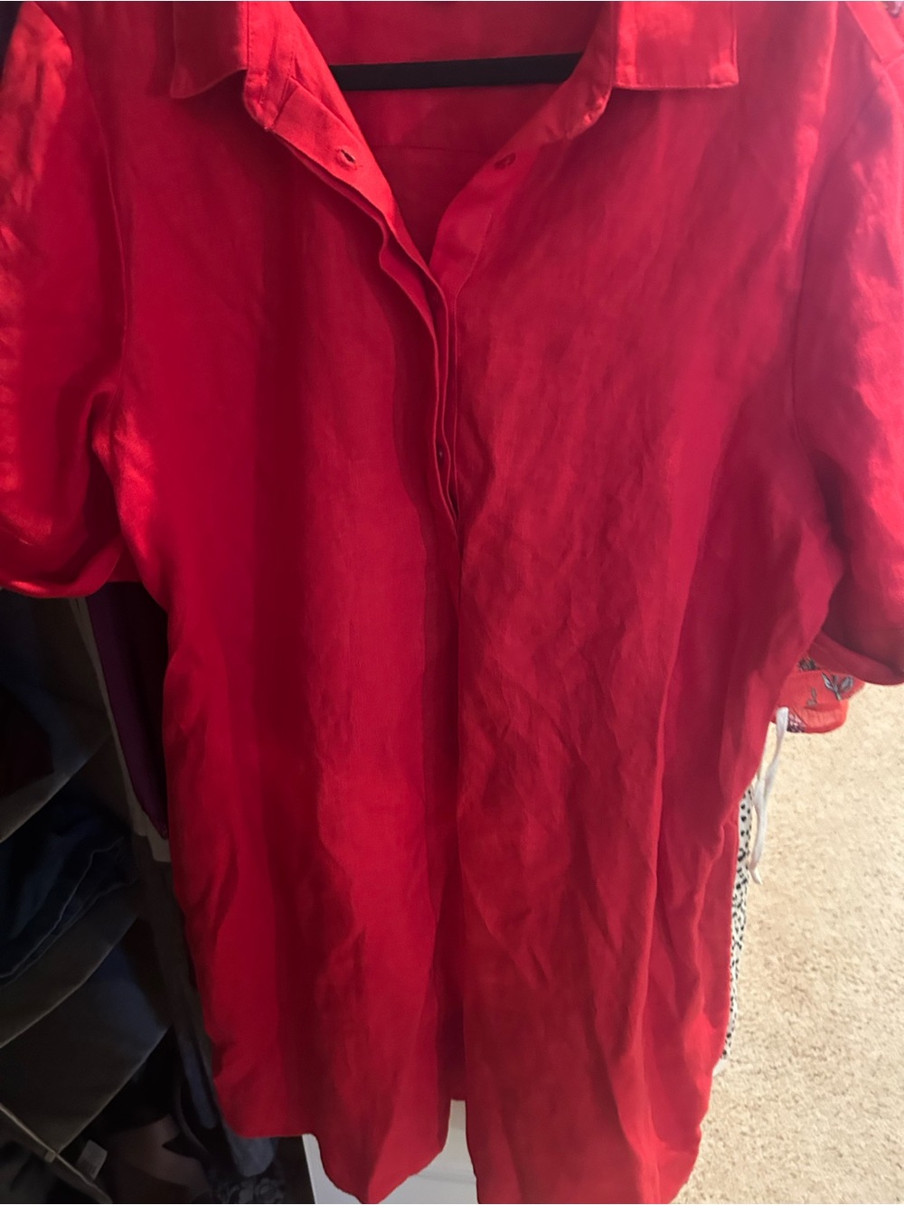 Red Chicos dress with pockets short sleeve size 18 100% linen